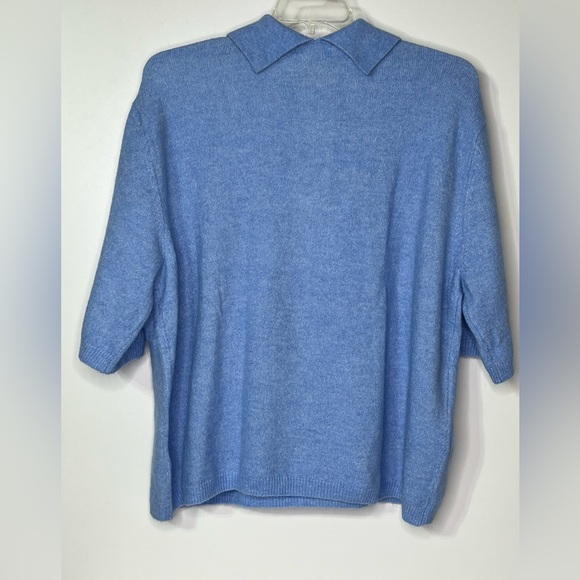 H&M Blue Knit Short Sleeve Oversize Collared Sweater Rhinestone Buttons READ - Picture 3 of 6